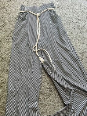 Zara Black & White Pinstripe Wide-Leg Drawstring Pants